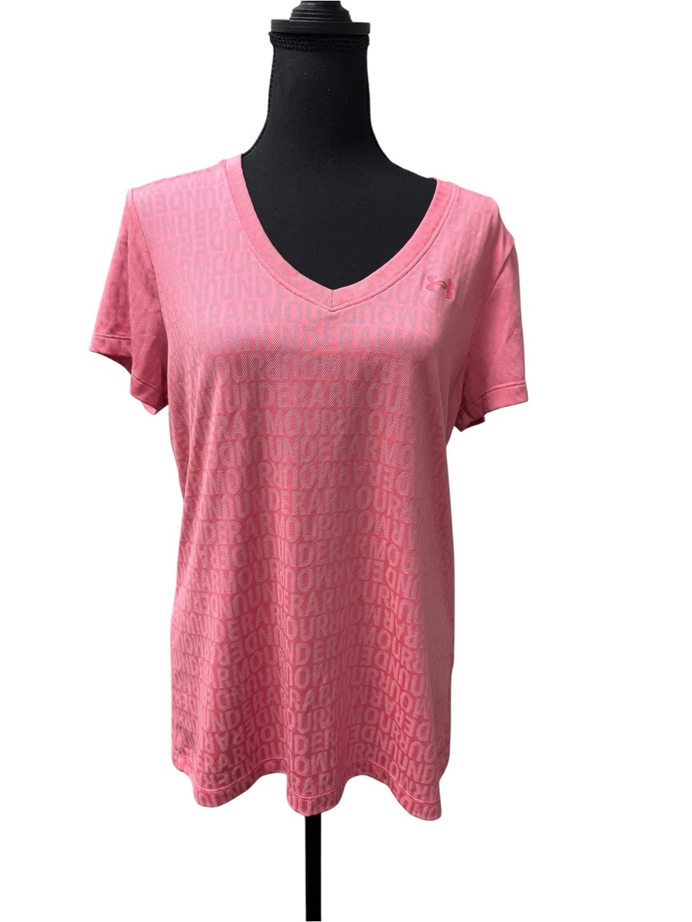 Under Armour Pink Logo Jacquard HeatGear Athletic Tee Large Activewear